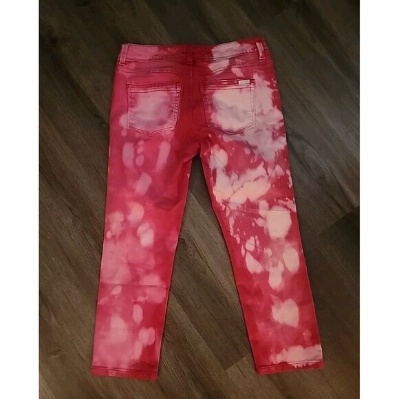 White House Black Market Red Tie Die Jeans Jr Girl Teen Womens Sz 0 Slim Crop - Picture 2 of 7